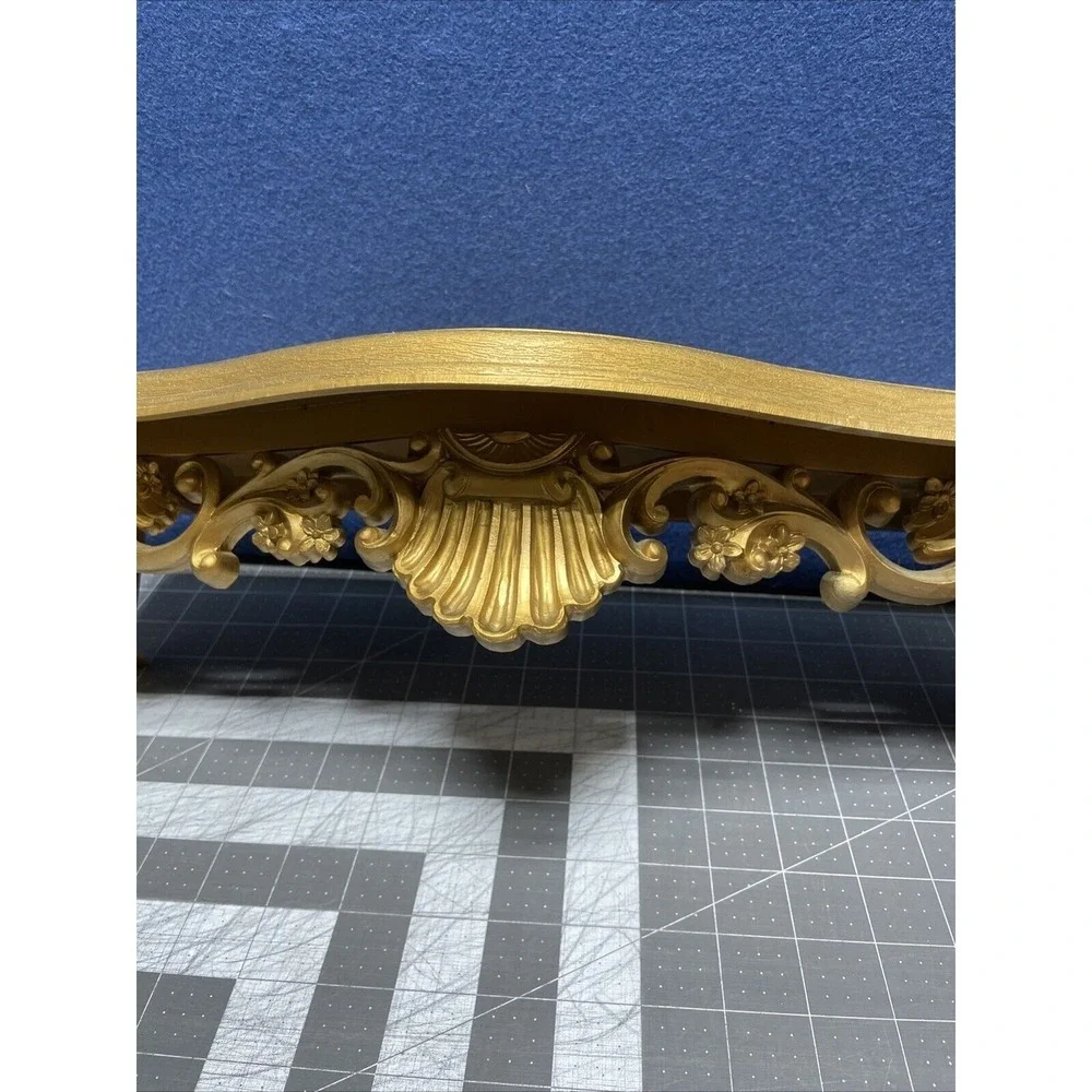 Homco Gold Wall Shelf with Floral Scroll Shell Details Interior 16